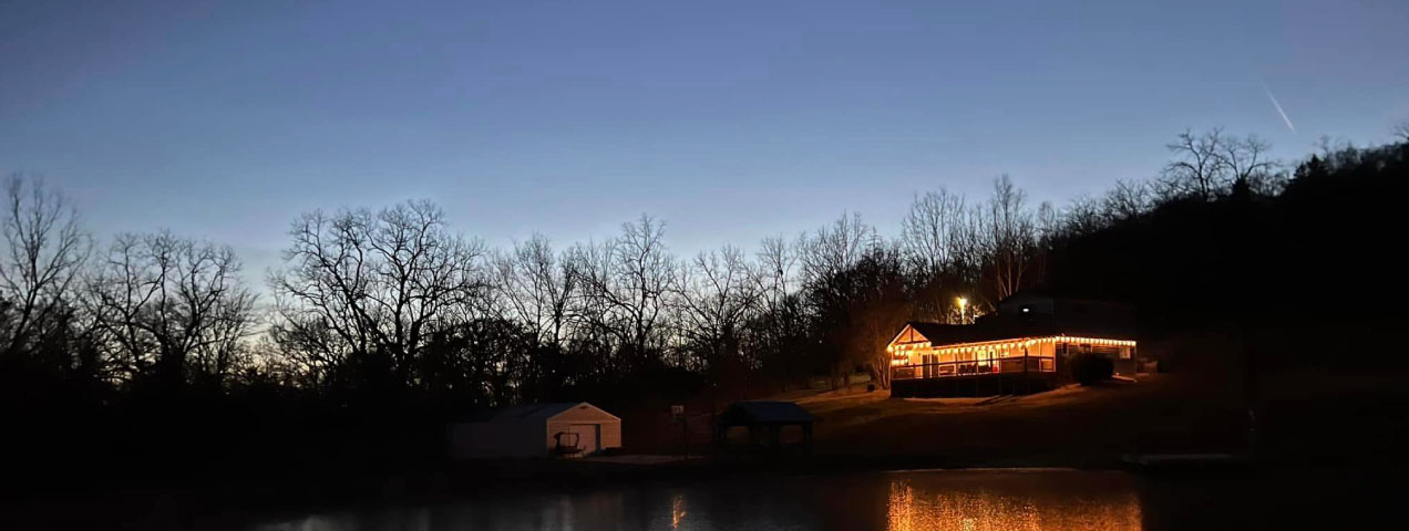 Vacation home in Galena IL at night with peaceful countryside setting